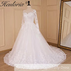 HEULORIA Princess Wedding Dress long sleeve bride dress V neck plus size robe de mariee Lace beading Wedding Bridal Gown BA-684