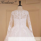 HEULORIA Princess Wedding Dress long sleeve bride dress V neck plus size robe de mariee Lace beading Wedding Bridal Gown BA-684
