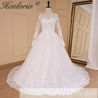HEULORIA Princess Wedding Dress long sleeve bride dress V neck plus size robe de mariee Lace beading Wedding Bridal Gown BA-684