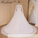 HEULORIA Princess Wedding Dress long sleeve bride dress V neck plus size robe de mariee Lace beading Wedding Bridal Gown BA-684