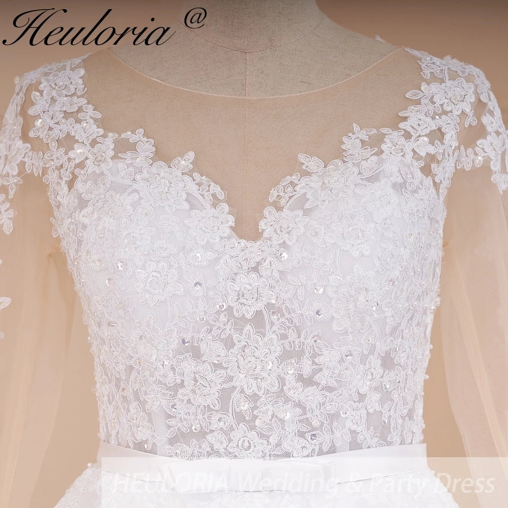 HEULORIA Princess Ball Gown Wedding Dress long sleeve bride dress V neck plus size robe de mariee Lace beading Wedding Bridal Gown BA-588