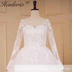 HEULORIA Princess Wedding Dress long sleeve bride dress V neck plus size robe de mariee Lace beading Wedding Bridal Gown BA-684