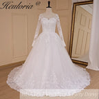 HEULORIA Princess Wedding Dress long sleeve bride dress V neck plus size robe de mariee Lace beading Wedding Bridal Gown BA-684