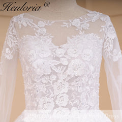 HEULORIA Princess Ball Gown Wedding Dress long sleeve bride dress o neck plus size robe de mariee Lace beading Wedding Bridal Gown