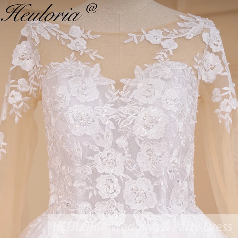 HEULORIA Princess Ball Gown Wedding Dress long sleeve bride dress o neck plus size robe de mariee Lace beading Wedding Bridal Gown