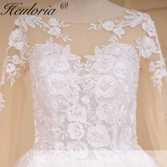 HEULORIA Princess Ball Gown Wedding Dress long sleeve bride dress o neck plus size robe de mariee Lace beading Wedding Bridal Gown BA-638