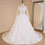 HEULORIA Princess Ball Gown Wedding Dress long sleeve bride dress o neck plus size robe de mariee Lace beading Wedding Bridal Gown BA-644
