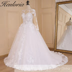 HEULORIA Princess Ball Gown Wedding Dress long sleeve bride dress o neck plus size robe de mariee Lace beading Wedding Bridal Gown BA-638