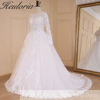 HEULORIA Princess Ball Gown Wedding Dress long sleeve bride dress o neck plus size robe de mariee Lace beading Wedding Bridal Gown BA-644
