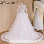 HEULORIA Princess Ball Gown Wedding Dress long sleeve bride dress o neck plus size robe de mariee Lace beading Wedding Bridal Gown BA-644