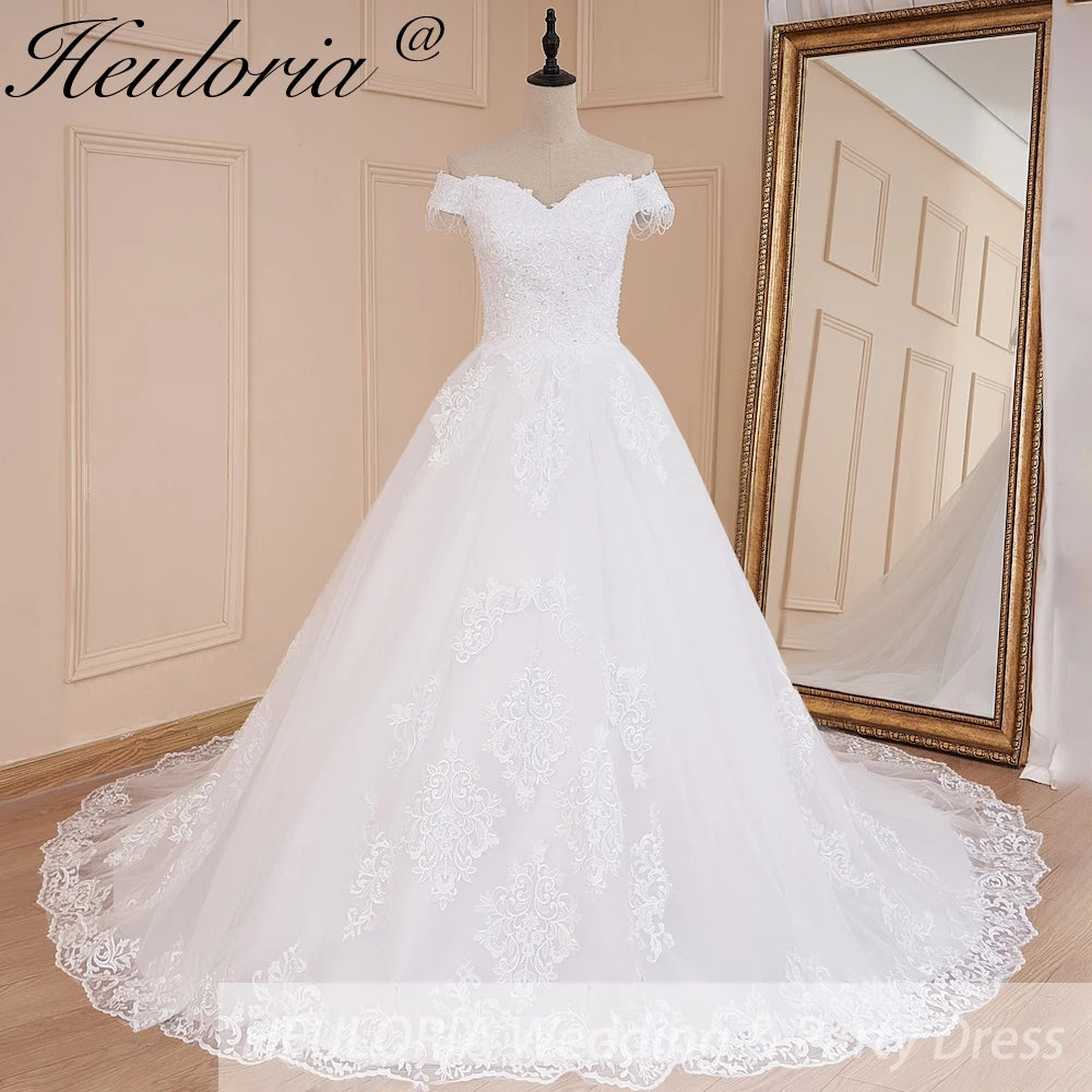 HEULORIA Princess Ball Gown Wedding Dress off shoulder bride dress lace up plus size robe de mariee Lace beading Wedding Bridal Gown BA-573 Immagine principale del prodotto