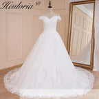 HEULORIA Princess Ball Gown Wedding Dress off shoulder bride dress lace up plus size robe de mariee Lace beading Wedding Bridal Gown BA-573