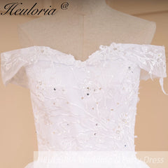 Vestido de novia de princesa Heuloria, vestido de novia con hombros descubiertos, vestido de novia con cordones de talla grande, bata de mariee, vestido de novia de boda con cuentas de encaje 