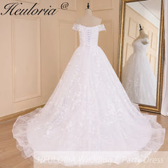Vestido de novia de princesa Heuloria, vestido de novia con hombros descubiertos, vestido de novia con cordones de talla grande, bata de mariee, vestido de novia de boda con cuentas de encaje 
