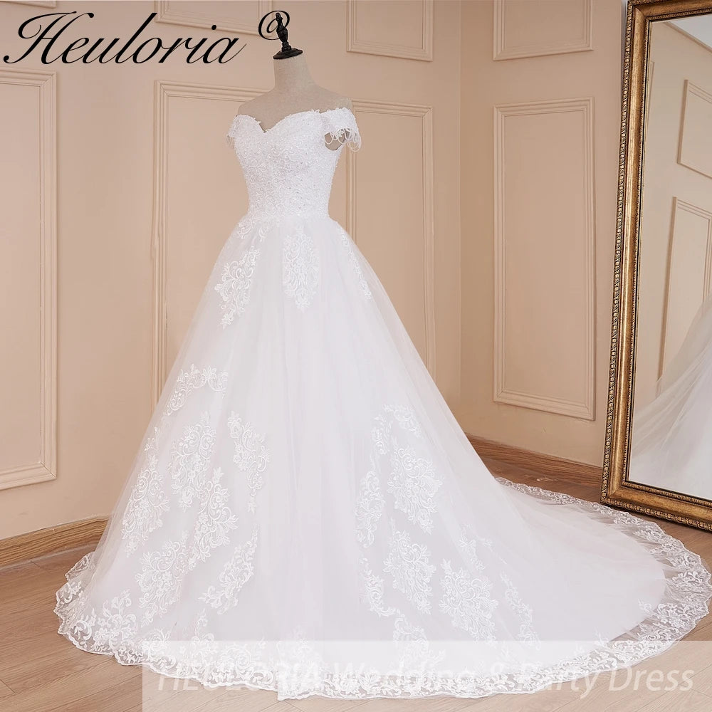 HEULORIA Princess Ball Gown Wedding Dress off shoulder bride dress lace up plus size robe de mariee Lace beading Wedding Bridal Gown BA-573