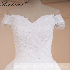 Vestido de novia HEULORIA de princesa, vestido de novia con hombros descubiertos, vestido de novia con cordones de talla grande, vestido de novia de encaje con cuentas 