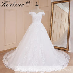 Vestido de novia HEULORIA de princesa, vestido de novia con hombros descubiertos, vestido de novia con cordones de talla grande, vestido de novia de encaje con cuentas 