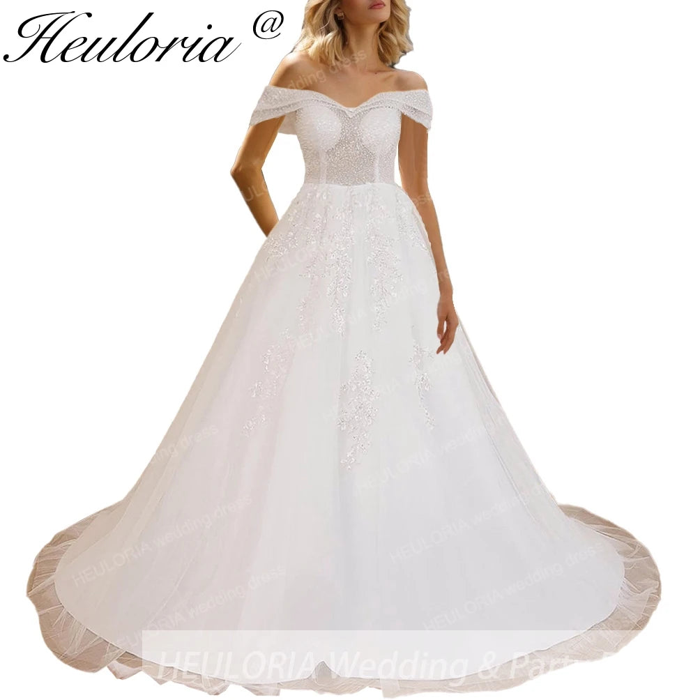 HEULORIA Princess Ball Gown Wedding Dress off shoulder bride dress plus size robe de mariee Lace beading Wedding Bridal Gown