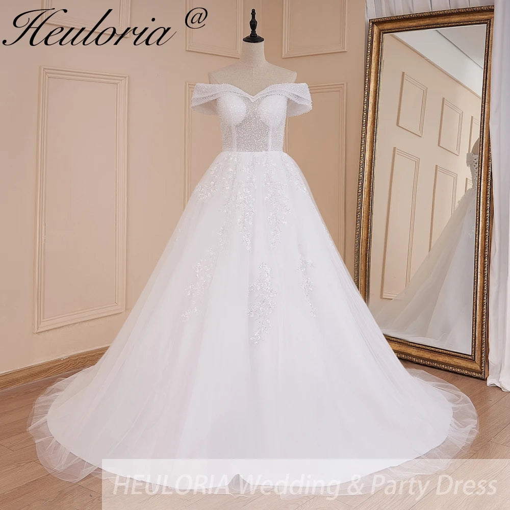 HEULORIA Princess Ball Gown Wedding Dress off shoulder bride dress plus size robe de mariee Lace beading Wedding Bridal Gown BA-527
