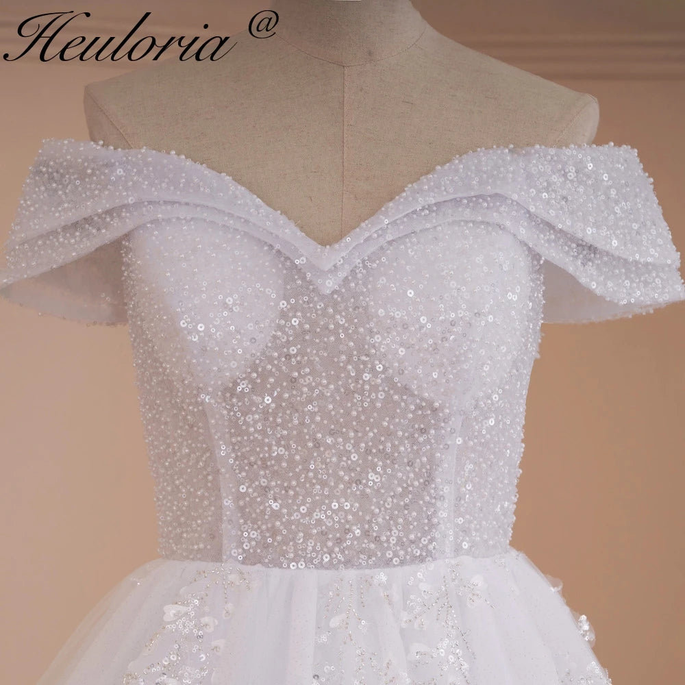 HEULORIA Princess Ball Gown Wedding Dress off shoulder bride dress plus size robe de mariee Lace beading Wedding Bridal Gown BA-527