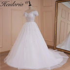 HEULORIA Princess Ball Gown Wedding Dress off shoulder bride dress plus size robe de mariee Lace beading Wedding Bridal Gown BA-527