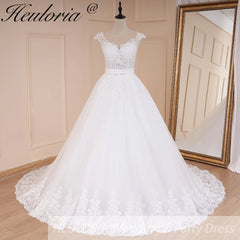 Princess Ball Gown Wedding Dress sheer back bride dress V neck plus size robe de mariee Lace beading Wedding Bridal Gown