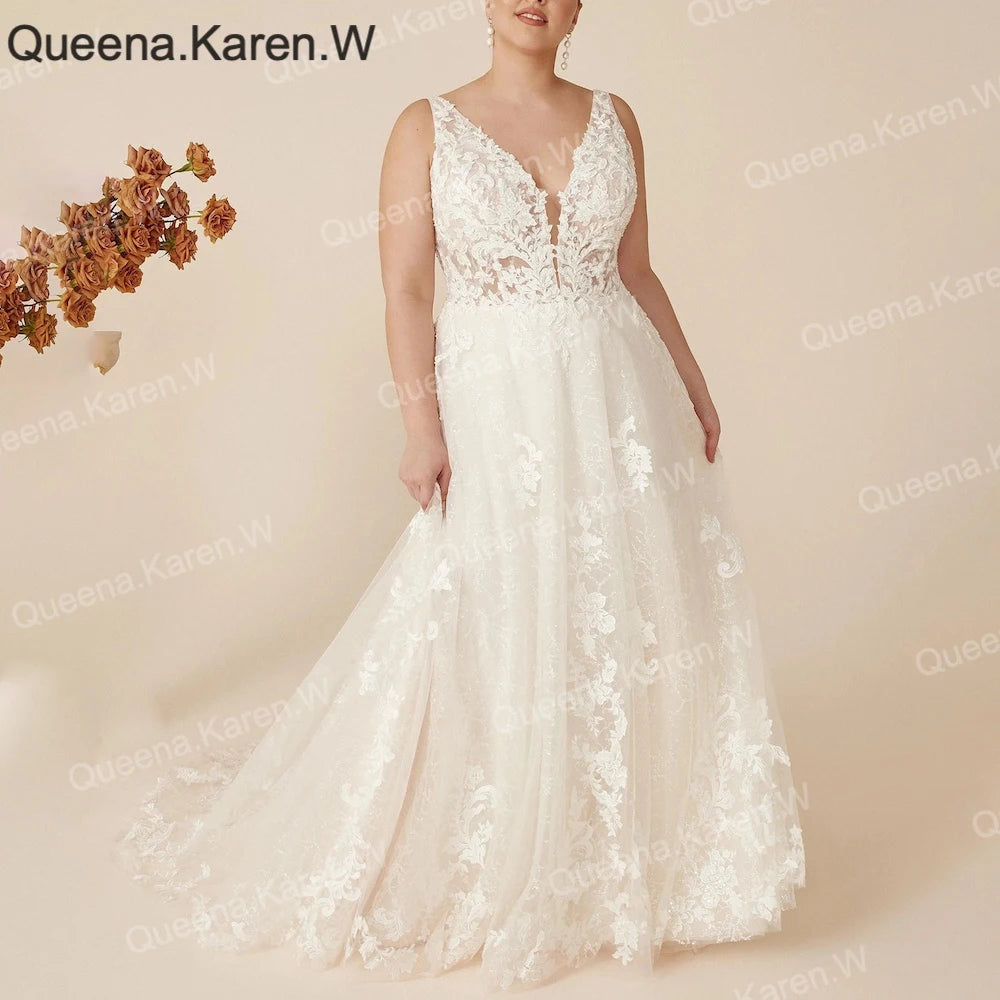 Queena.Karen.W Elegant A line Wedding Dress V Neck lace applique bride dress robe de mariee A line Wedding Bridal Gown AL-QK117
