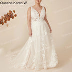 Queena.Karen.W Elegant A line Wedding Dress V Neck lace applique bride dress robe de mariee A line Wedding Bridal Gown AL-QK117