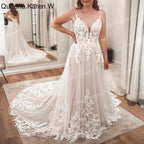 Queena.Karen.W Elegant A line Wedding Dress V Neck lace applique bride dress robe de mariee A line Wedding Bridal Gown AL-QK134