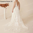 Queena.Karen.W Elegant A line Wedding Dress V Neck lace applique bride dress robe de mariee A line Wedding Bridal Gown AL-QK117