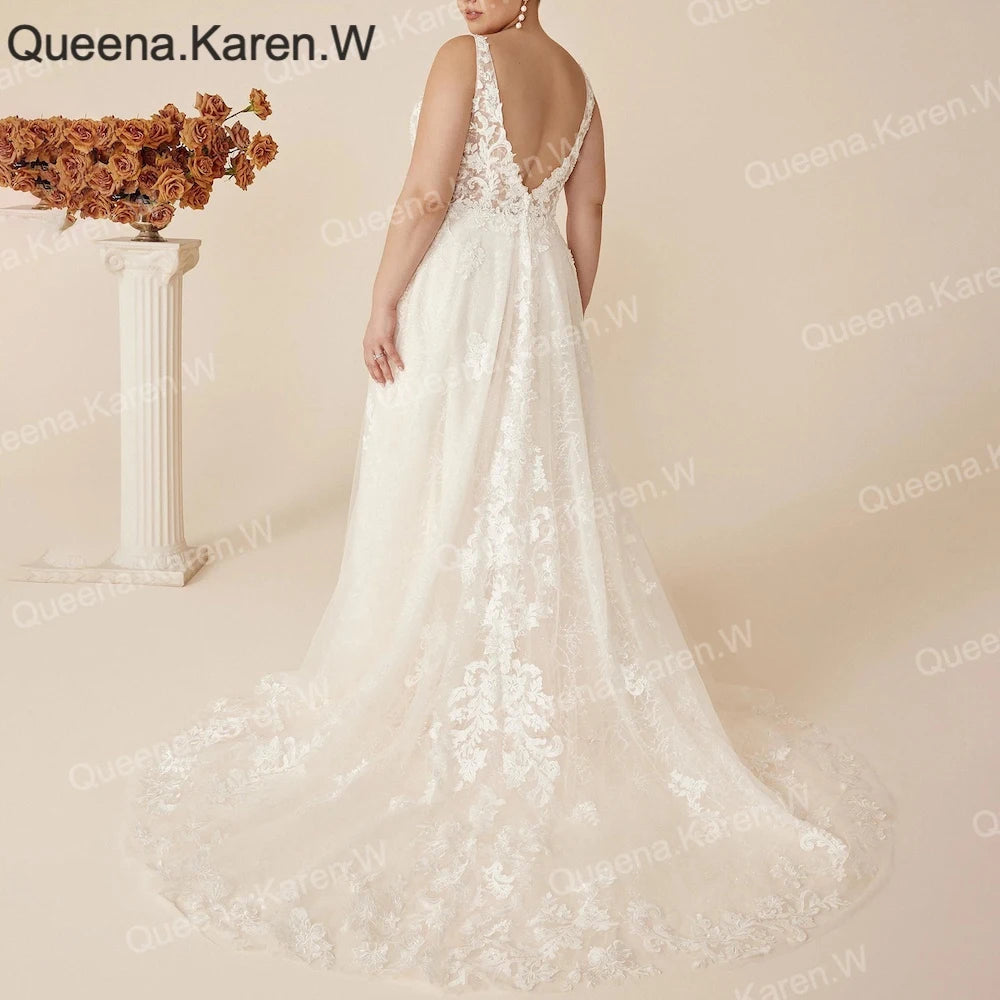 Queena.Karen.W Elegant A line Wedding Dress V Neck lace applique bride dress robe de mariee A line Wedding Bridal Gown AL-QK117