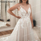 Queena.Karen.W Elegant A line Wedding Dress V Neck lace applique bride dress robe de mariee A line Wedding Bridal Gown AL-QK134