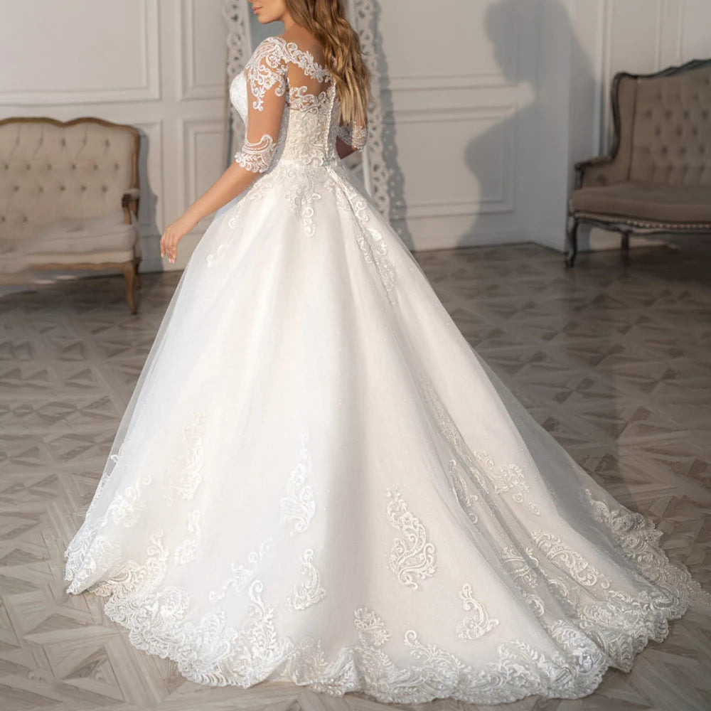 Queena.Karen.W Elegant A line Wedding Dress long sleeve V Neck lace bride dress robe de mariee A line Wedding Bridal Gown AL-QK13