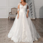 Queena.Karen.W Elegant A line Wedding Dress long sleeve V Neck lace bride dress robe de mariee A line Wedding Bridal Gown AL-QK13