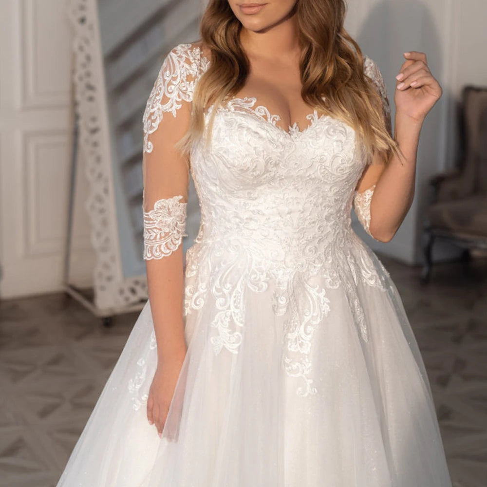 Queena.Karen.W Elegant A line Wedding Dress long sleeve V Neck lace bride dress robe de mariee A line Wedding Bridal Gown AL-QK13