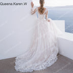Queena.Karen.W Elegant A line Wedding Dress long sleeve V Neck lace bride dress robe de mariee A line Wedding Bridal Gown AL-QK9