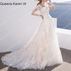 Queena.Karen.W Elegant A line Wedding Dress long sleeve V Neck lace bride dress robe de mariee A line Wedding Bridal Gown AL-QK9