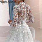 Queena.Karen.W Elegant A line Wedding Dress long sleeve high neck lace beading bride dress robe de mariee Bridal Gown BA-QK142