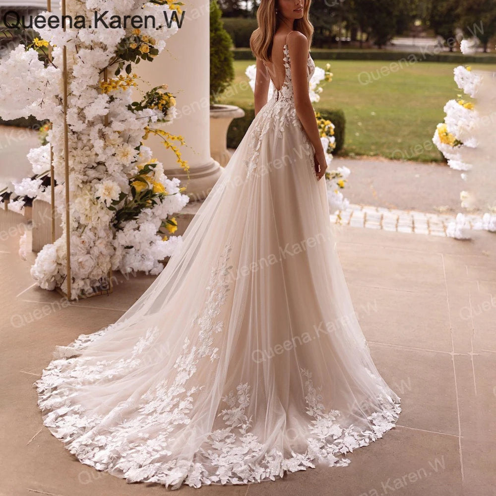 Queena.Karen.W Elegant A line Wedding Dress sweetheart lace applique bride dress robe de mariee A line Wedding Bridal Gown AL-QK247