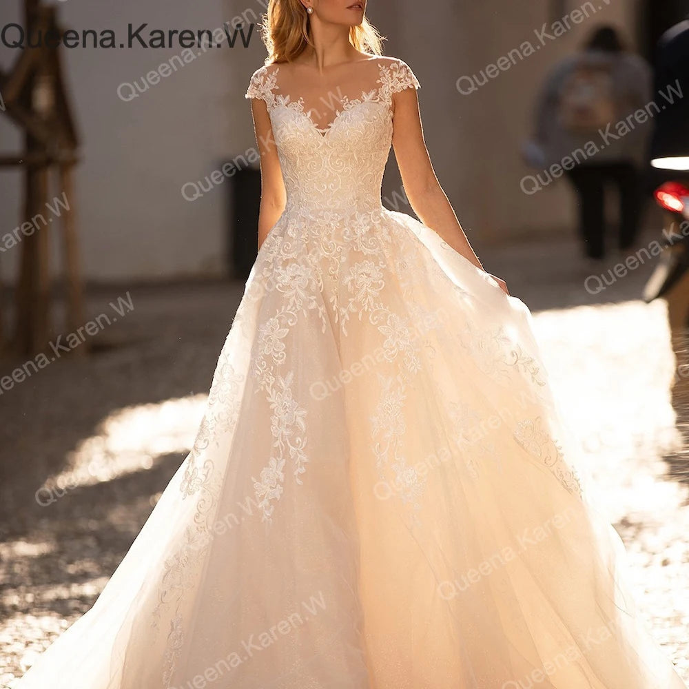 Queena.Karen.W Elegant Boho A line Wedding Dress lace bride dress robe de mariee A line Wedding Bridal Gown AL-QK12