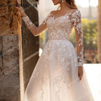 Queena.Karen.W Elegant Boho A line Wedding Dress long sleeve lace applique bride dress robe de mariee A line Wedding Bridal Gown AL-QK11