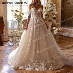 Queena.Karen.W Elegant Wedding Dress off shoulder lace applique bride dress robe de mariee A line Wedding Bridal Gown BA-QK228