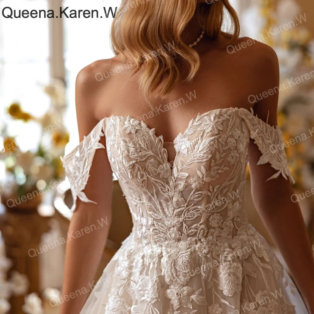 Queena.Karen.W Elegant Wedding Dress off shoulder lace applique bride dress robe de mariee A line Wedding Bridal Gown BA-QK228