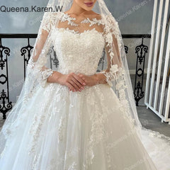 Queena.Karen.W Elegant princess Wedding Dress long sleeve lace bride dress robe de mariee A line Wedding Bridal Gown