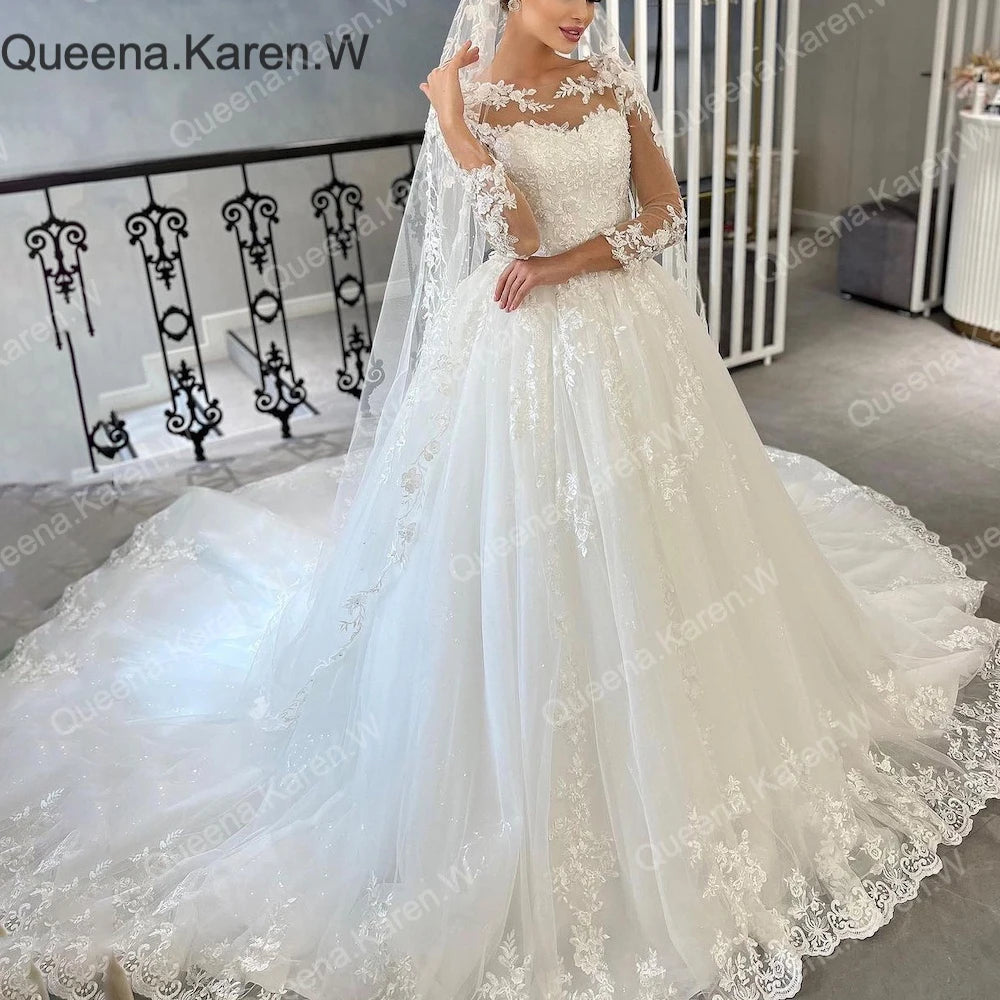 Queena.Karen.W Elegant princess Wedding Dress long sleeve lace bride dress robe de mariee A line Wedding Bridal Gown BA-QK17