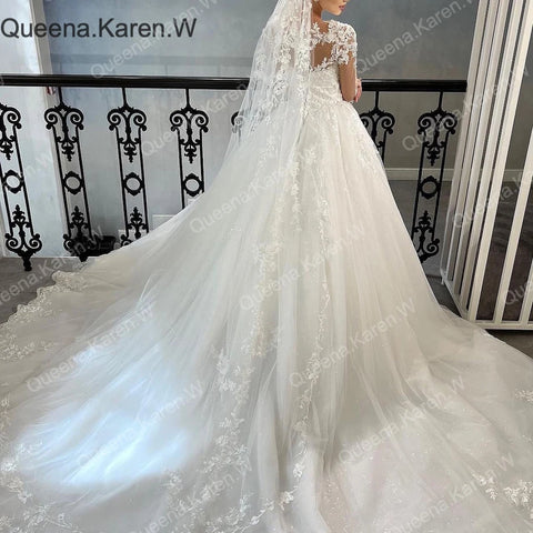 Queena.Karen.W Elegant princess Wedding Dress long sleeve lace bride dress robe de mariee A line Wedding Bridal Gown