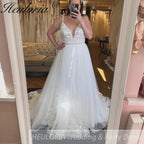 HEULORIA elegant A line wedding dress stra lace applique bride dress customize AL-879