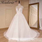 HEULORIA Sparkly Glitter A line Wedding Gowns sheer sweetheart neckline lace Bride Dresses robe de mariee A line Wedding Bridal Gown AL-825