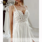 HEULORIA elegant A line Wedding Dress Spaghetti Straps lace applique bride dress high split garden beach wedding AL-840