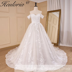 HEULORIA Sparkly Glitter A line Wedding Gowns Off Shoulder lace Bride Dresses lace up back customize